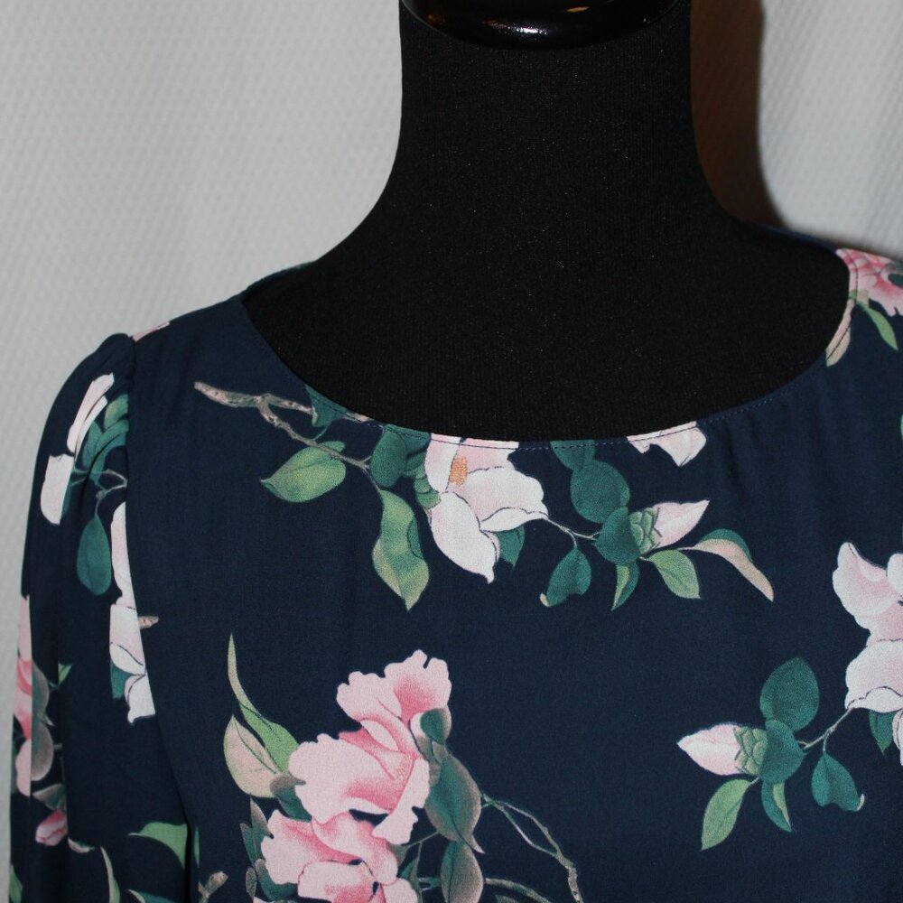 Lulus Dress Rosalinda Navy Blue Floral Print Long Sleeve Medium NWT's - Picture 3 of 13